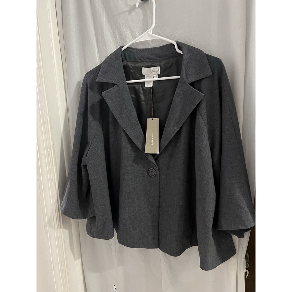 Speigel Gray One Button Cropped Jacket NWT Sz 16W Lined 3/4 Sleeve Office - Picture 2 of 6
